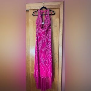 Attitudes by Debra Formal Prom Dress Beaded with Cowl Back and Rhinestone Clasp